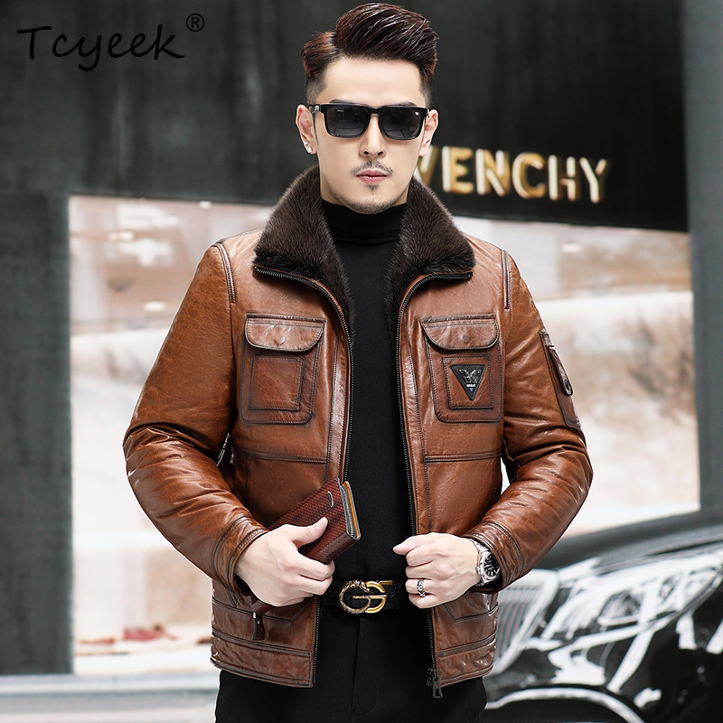 Winter Clothing Layers - Tcyeek Toplaag Schapenvacht Echt Leren Jas