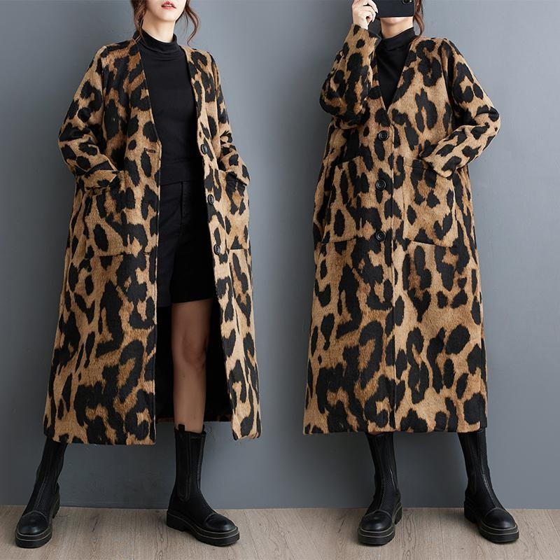 Winter Clothing Layers - Retro Mode Luipaardprint Wollen Trenchcoat Dameskleding